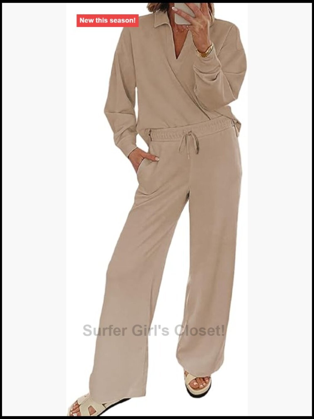 Casual V Neck Sweatshirt and Wide Leg Sweatpants Matching Lounge Set